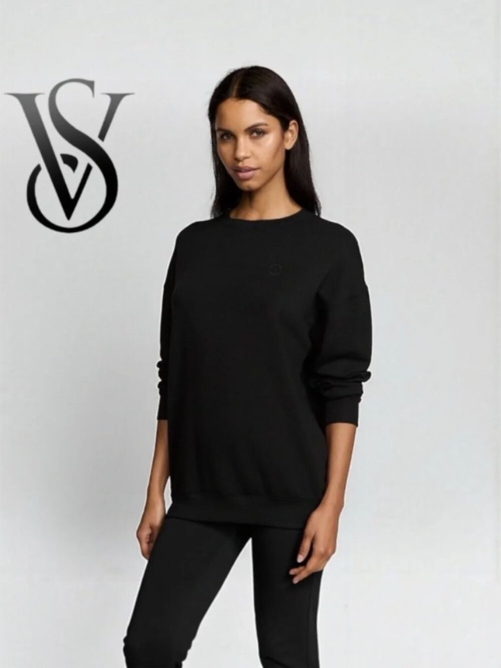 Victoria's Secret Brushed Modal Fleece Black Crew Neck Sweater